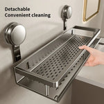 Kylpyhuoneen kulmahylly imukupilla – ilman porausta