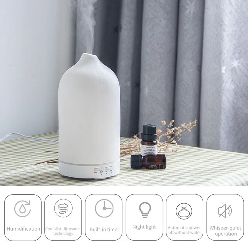 Aromadiffuser keramik – ultraljud luftfuktare med LED & timer