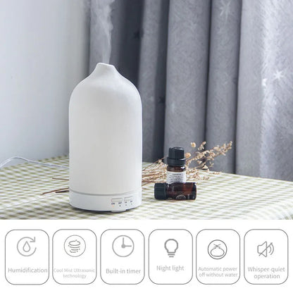Aromadiffuser keramik – ultraljud luftfuktare med LED & timer