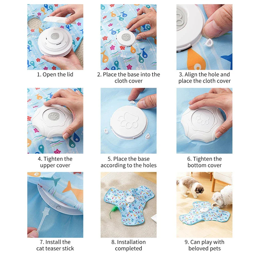 Interaktiv kattleksak – gömma & söka mus med fjäder & ljud