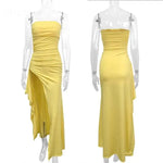 Sommarklänning – axelbandslös festklänning med slits