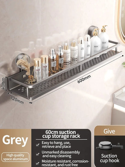 Badrumshylla med sugpropp – aluminium utan borrning