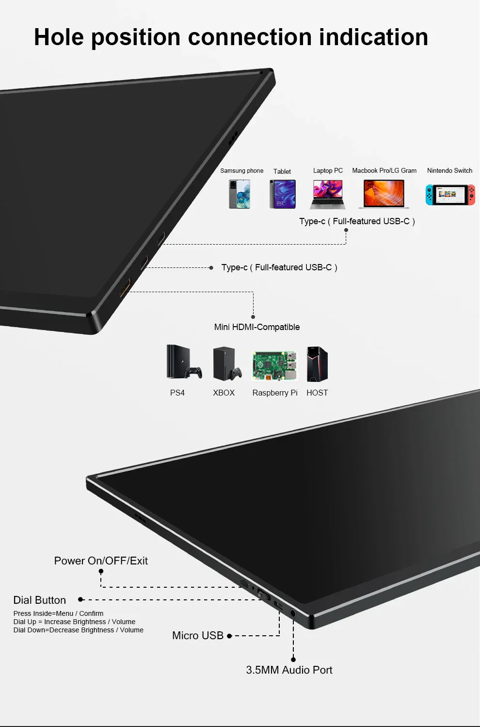 Extern bärbar enkel skärm till dator, spelkonsol, mobil eller laptop