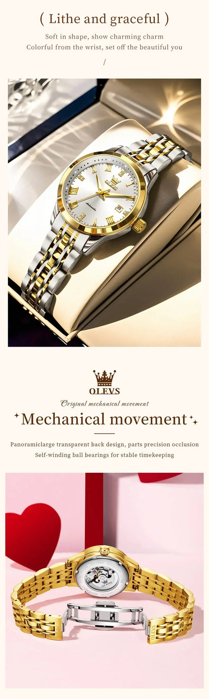 Klocka Helena (automatisk damklocka i rostfritt stål – lyxig design)