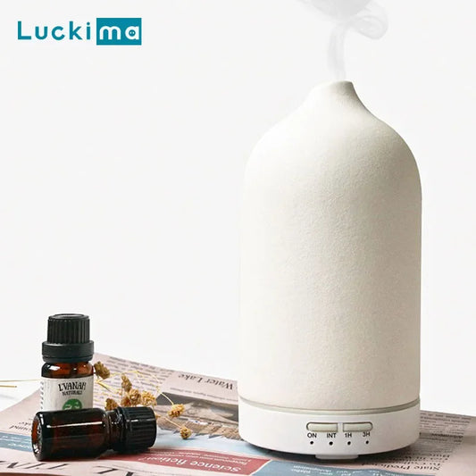 Aromadiffuser keramik – ultraljud luftfuktare med LED & timer