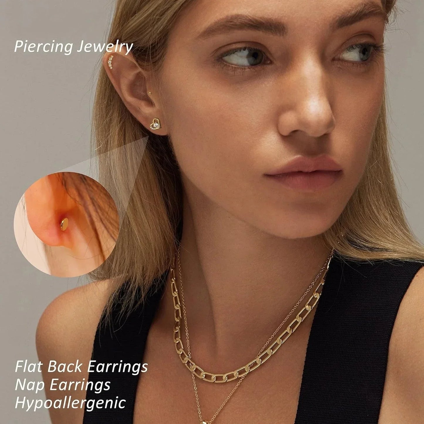 Örhängeset Nora (12-pack örhängen för piercing & brosk – stål & zirkoner)