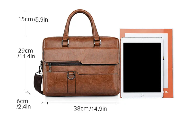 Läderportfölj herr – axelremsväska för laptop & kontor