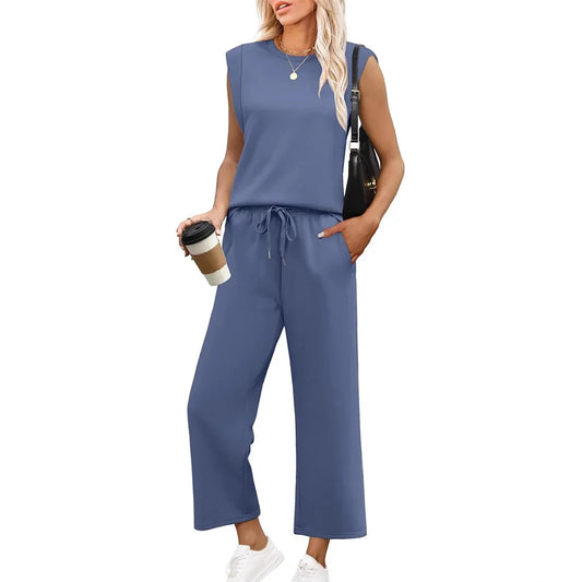 2-delat set dam – ärmlös topp & byxor i polyester