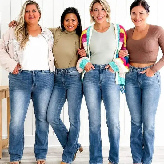 StretchJeans™ – Högmidjade Blå Jeans med Mjuk Passform