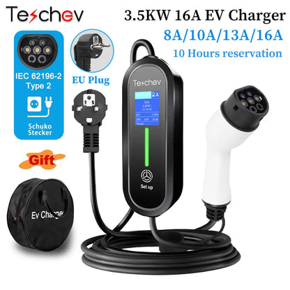 Portabel laddare elbil 3.5kW – EV laddkabel typ 1 & typ 2