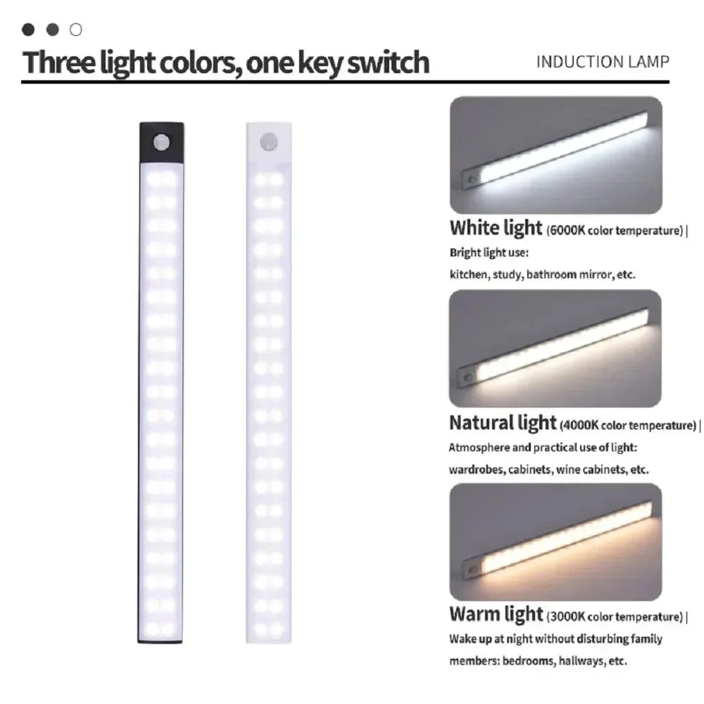 LED skåpbelysning – rörelsesensor nattlampa USB laddbar
