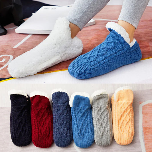 Vinterstrumpor i stickad fleece – halkfria dam-/herrsockor