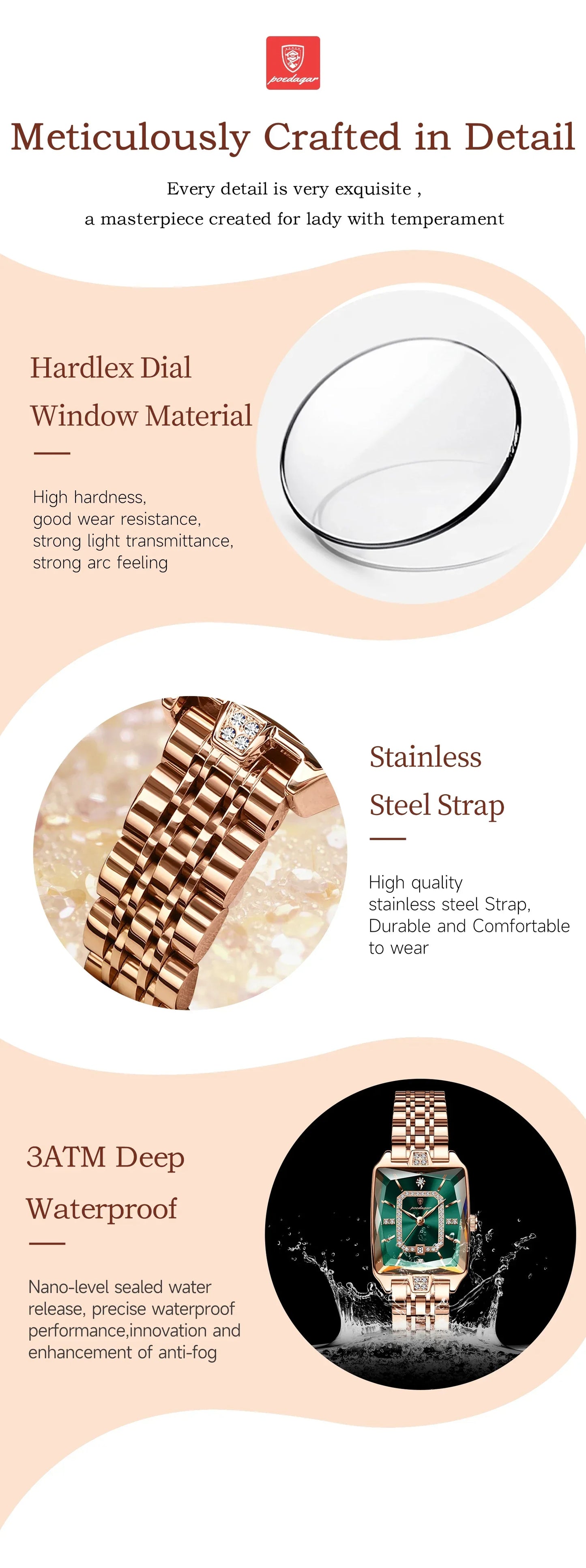 Klocka Karolina (damklocka i stål med kalender & vattenskydd)