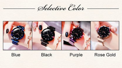 Klocka Stina (stjärnhimmel-design med magnetiskt spänne och meshband)