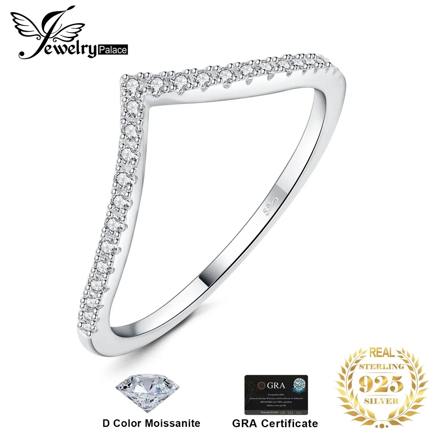 V-formad ring med sten – stapelbar design