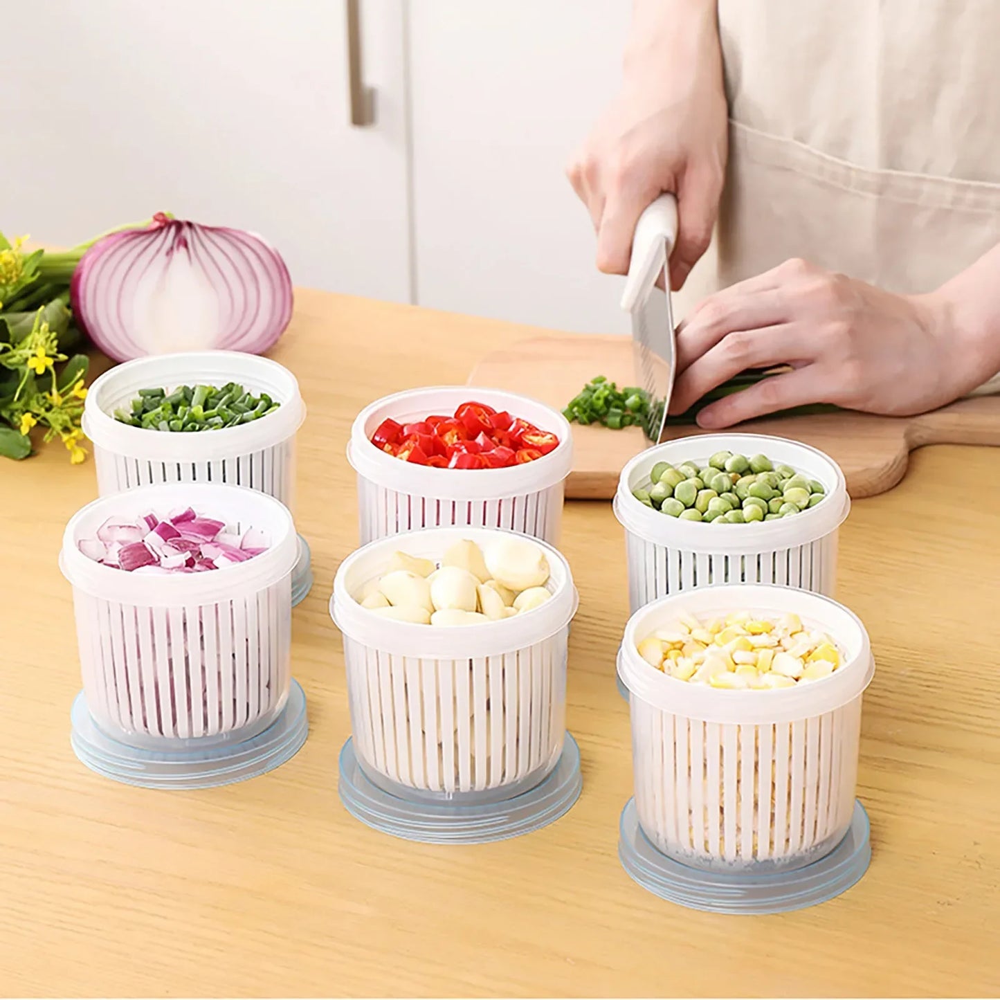 Matlåda med dränering – dubbel grönsaksförvaring