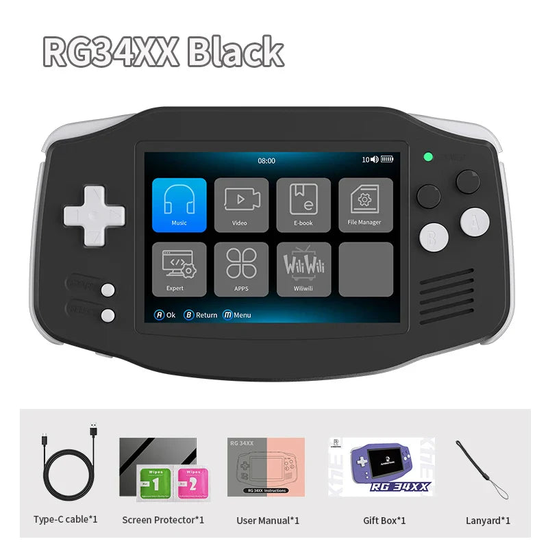 RetroSpel 34XX – bärbar spelkonsol 3,4” IPS med WiFi & Bluetooth