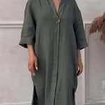 Damklänning i linne – lång skjortklänning med knappar