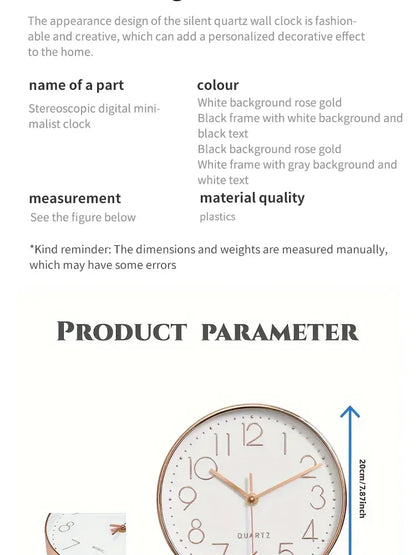 Väggklocka 20 cm – tyst kvartsur för vardagsrum & sovrum