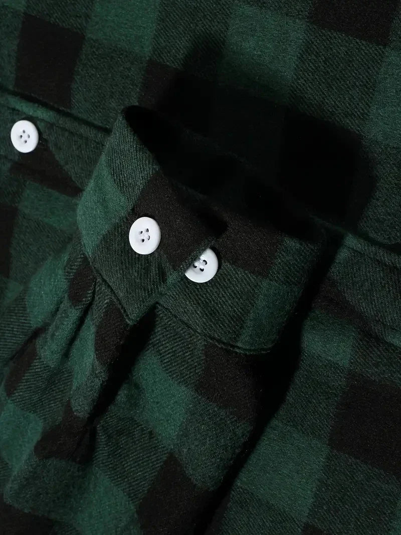 Rutig herrskjorta – långärmad borstad flanellskjorta