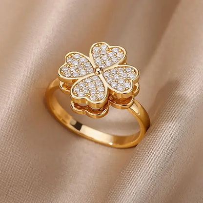 Tvistad ring dam – öppen ring i rostfritt stål med zirkon