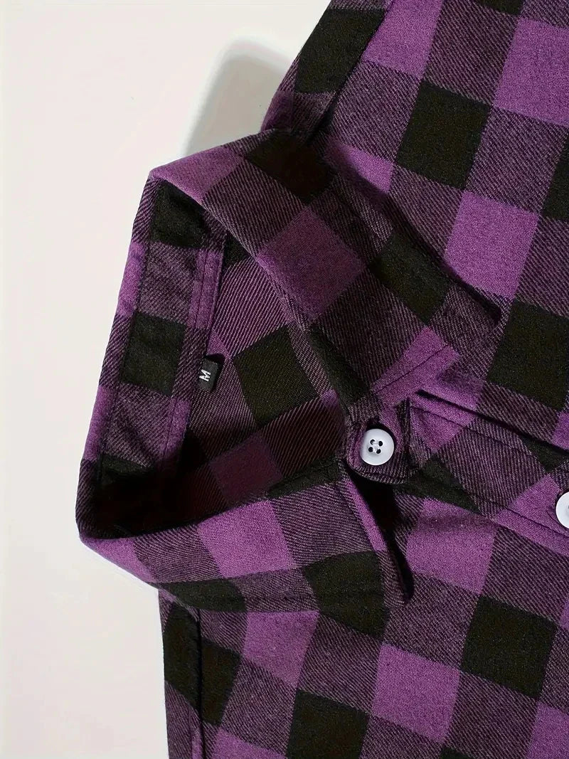 Rutig herrskjorta – långärmad borstad flanellskjorta