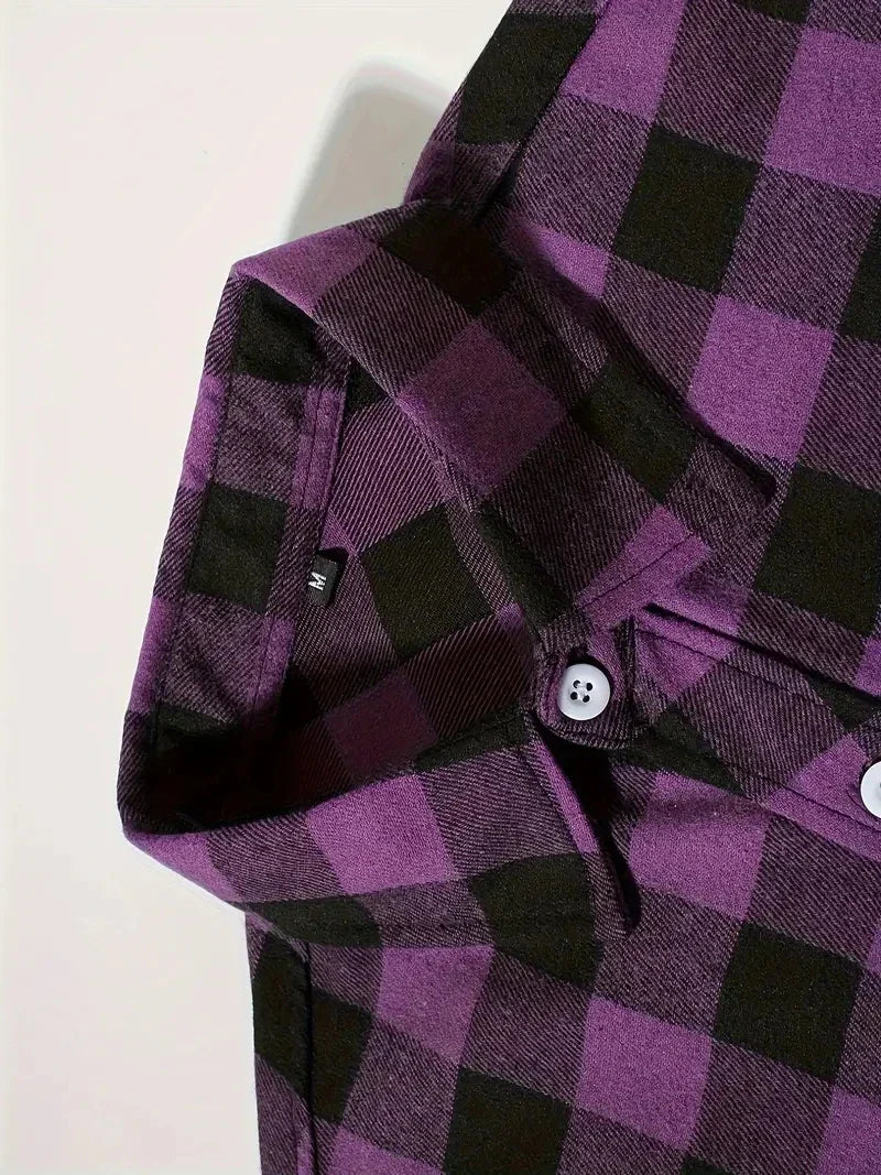 Rutig herrskjorta – långärmad borstad flanellskjorta