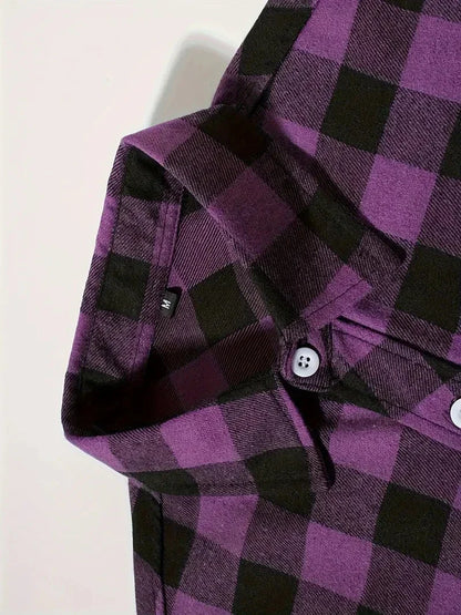 Rutig herrskjorta – långärmad borstad flanellskjorta