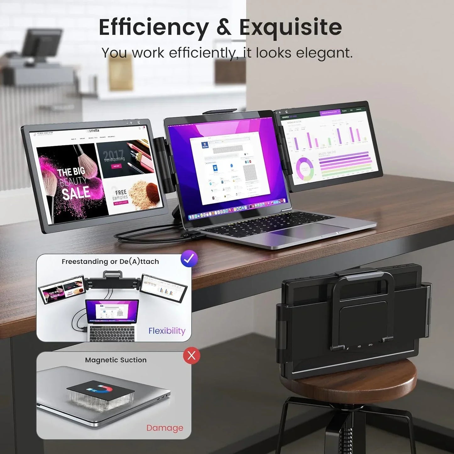 Trippelskärm – portabel LCD-skärm för laptop (1920×1200 IPS, USB-C & USB 3.0)