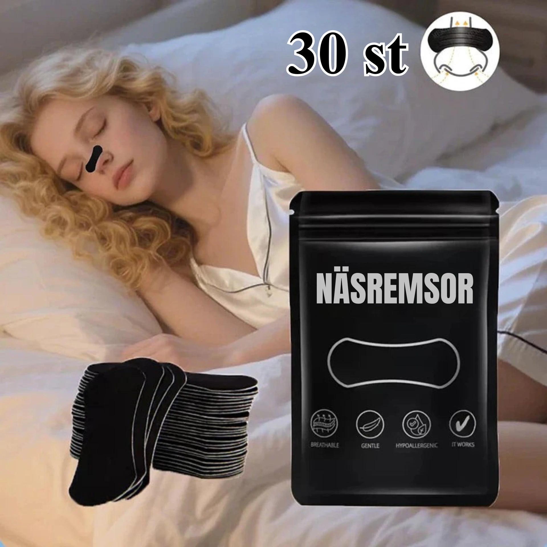 Nässtrips mot snarkning – 30/60/90/150 st andningsplåster för bättre sömn