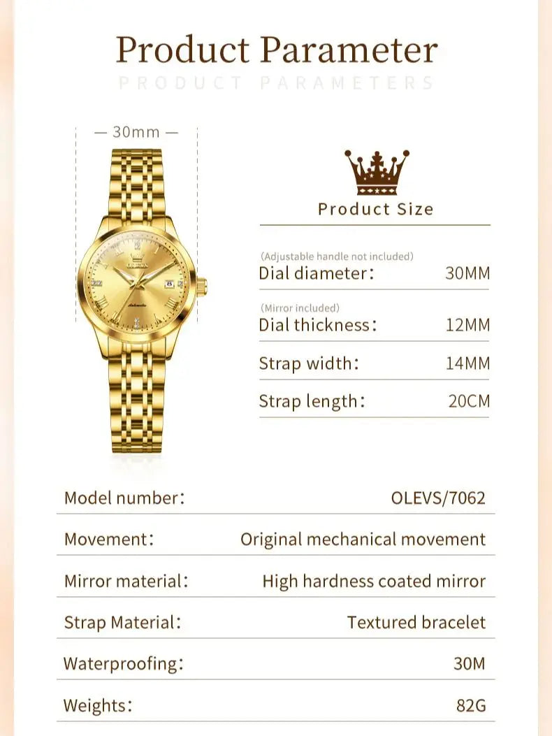 Klocka Helena (automatisk damklocka i rostfritt stål – lyxig design)