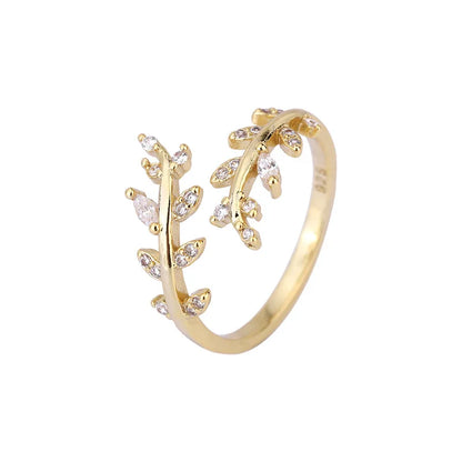 925 silverring dam – justerbar bladformad ring med zirkon