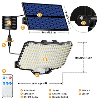 234 LED Solcellslampa med Fjärrkontroll – Rörelsesensor & 3 Ljuslägen