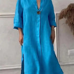 Damklänning i linne – lång skjortklänning med knappar