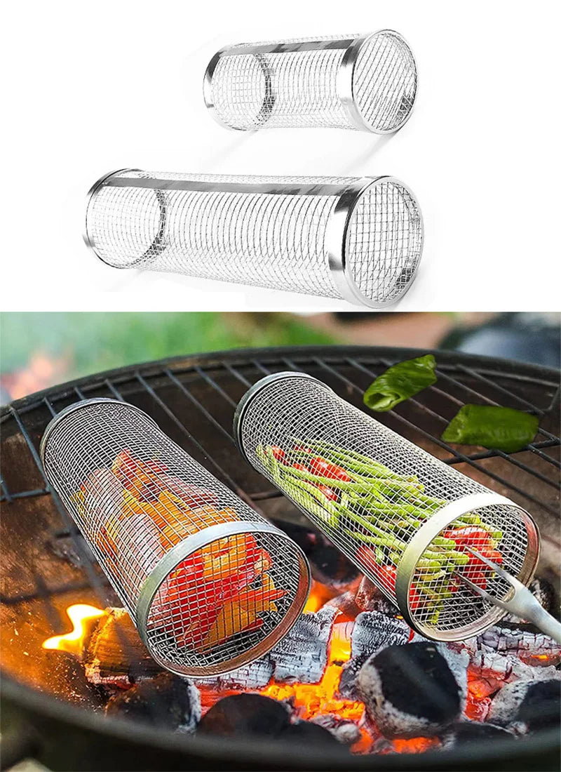GrillKorgen™ – Rullande Rostfri Grillkorg för Grönsaker