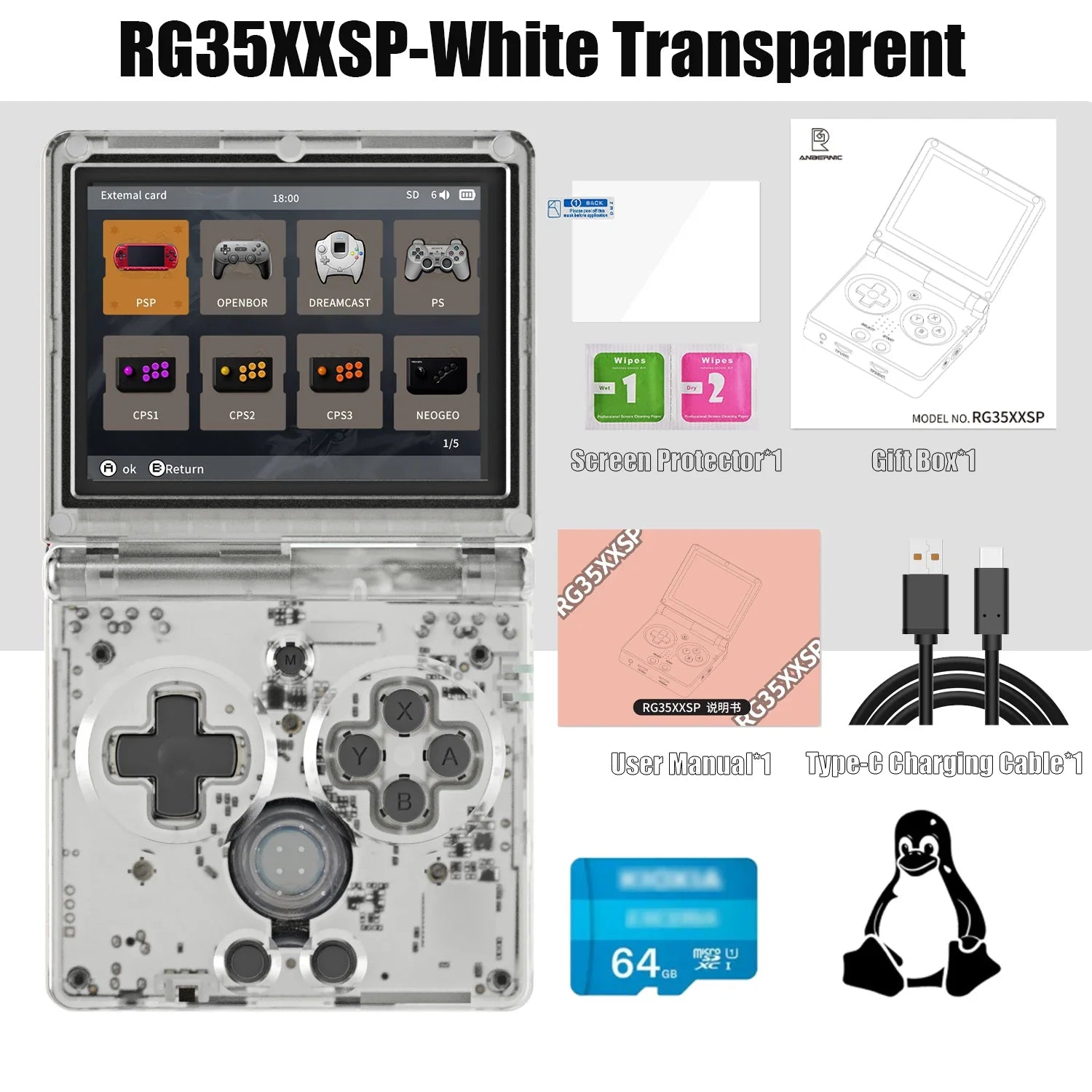 RetroFlip™ –  Spelkonsol med Vikbar Skärm & 64-bitars System