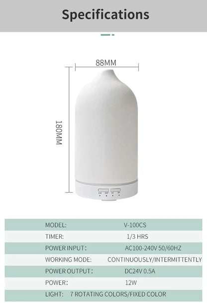 Aromadiffuser keramik – ultraljud luftfuktare med LED & timer