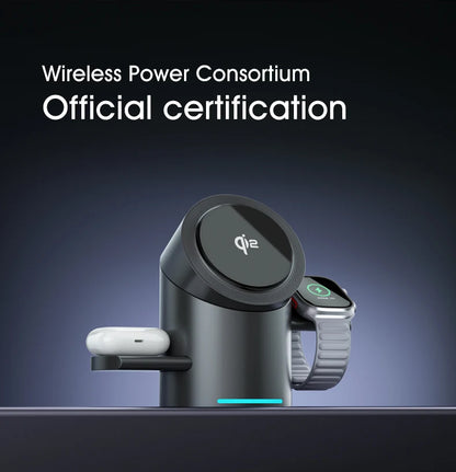 3-i-1 Trådlös Laddstation – Magsafe-Laddare för iPhone, Android, Apple Watch & AirPods