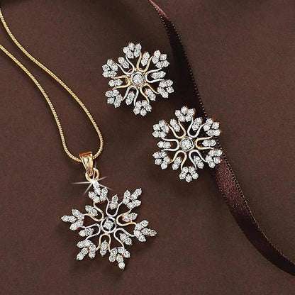 Smyckeset Freja (halsband & örhängen i snöblomsdesign – guldfärg)