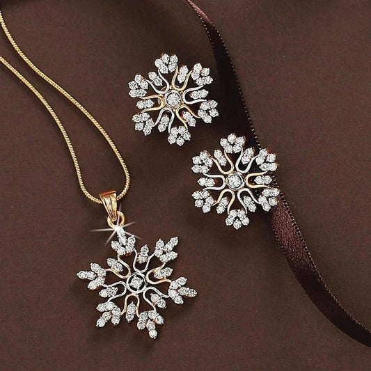 Smyckeset Freja (halsband & örhängen i snöblomsdesign – guldfärg)