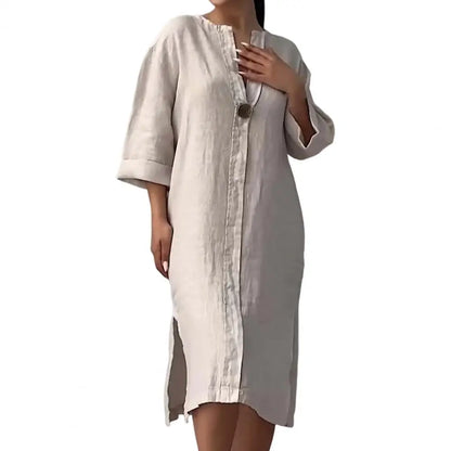 Långärmad sommarklänning – v-ringad casual klänning för dam