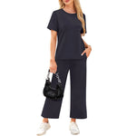 2-delat set dam – kortärmad topp & vida byxor