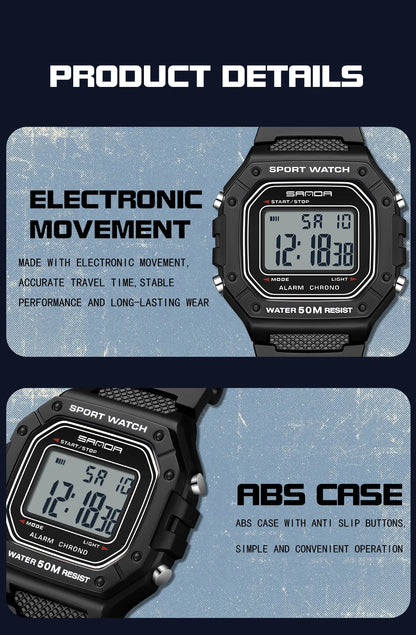 LED sportklocka herr – rektangulär digital display