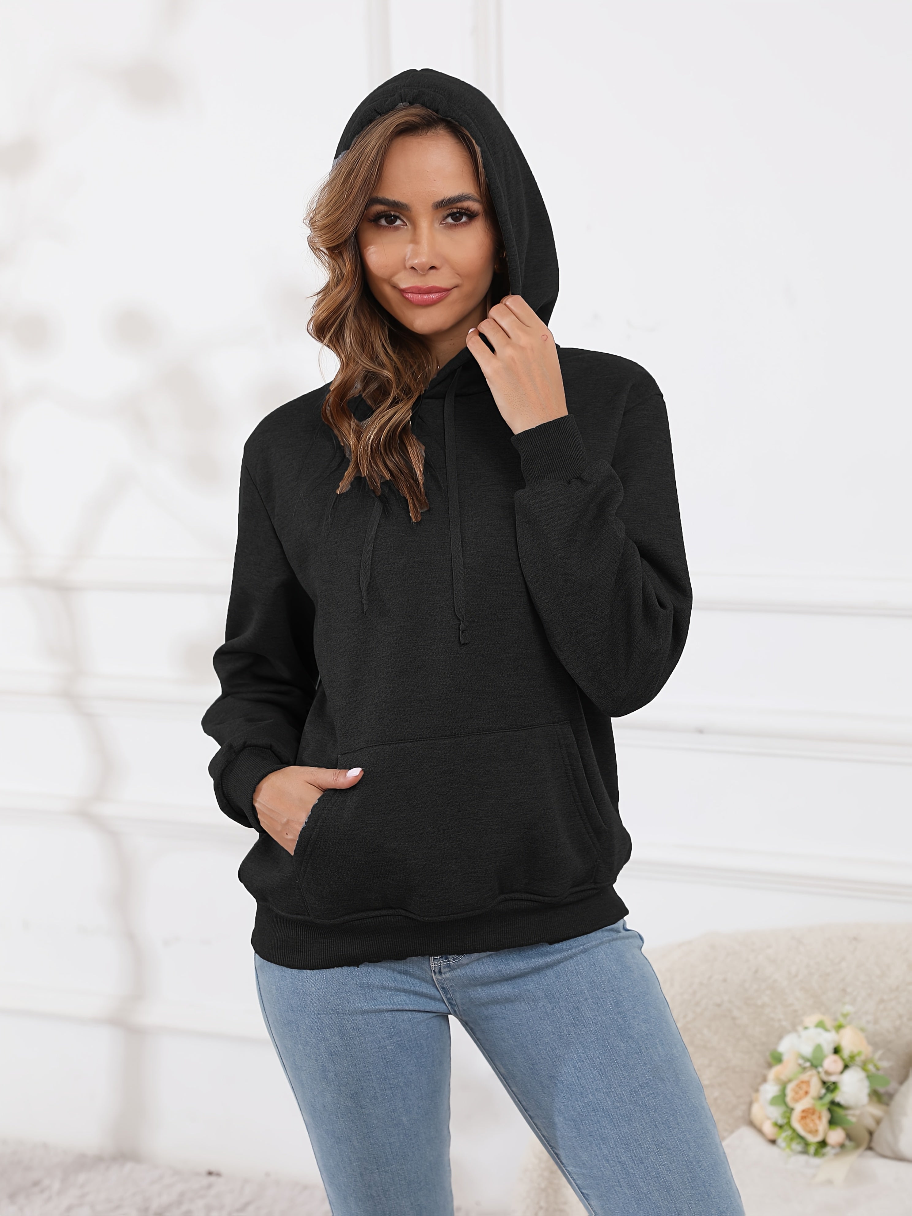 Fleecefodrad hoodie dam – grå med huva & magficka