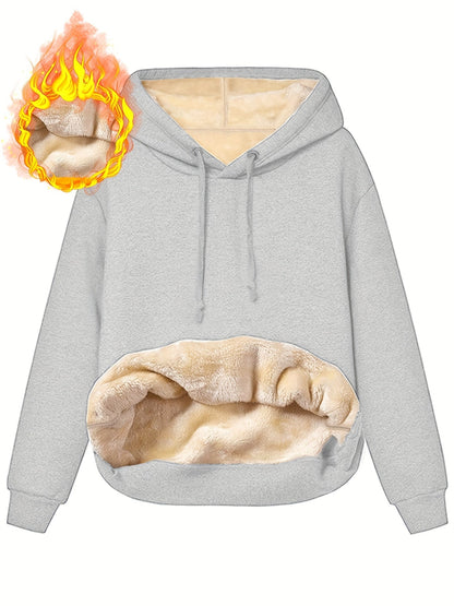 Fleecefodrad hoodie dam – grå med huva & magficka