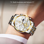 Klocka Andreas (klassisk herrklocka i stål med romerska siffror & månfas)