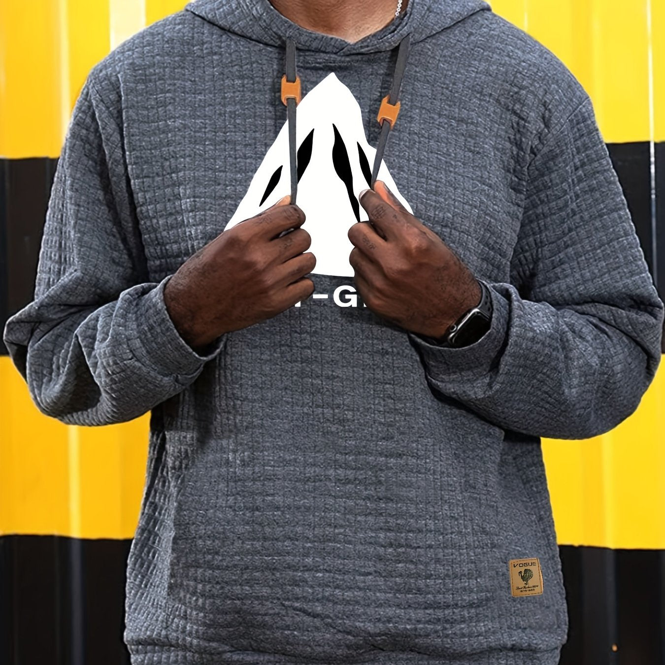 Bohemisk hoodie herr – rutigt långärmad pullover med orange detaljer