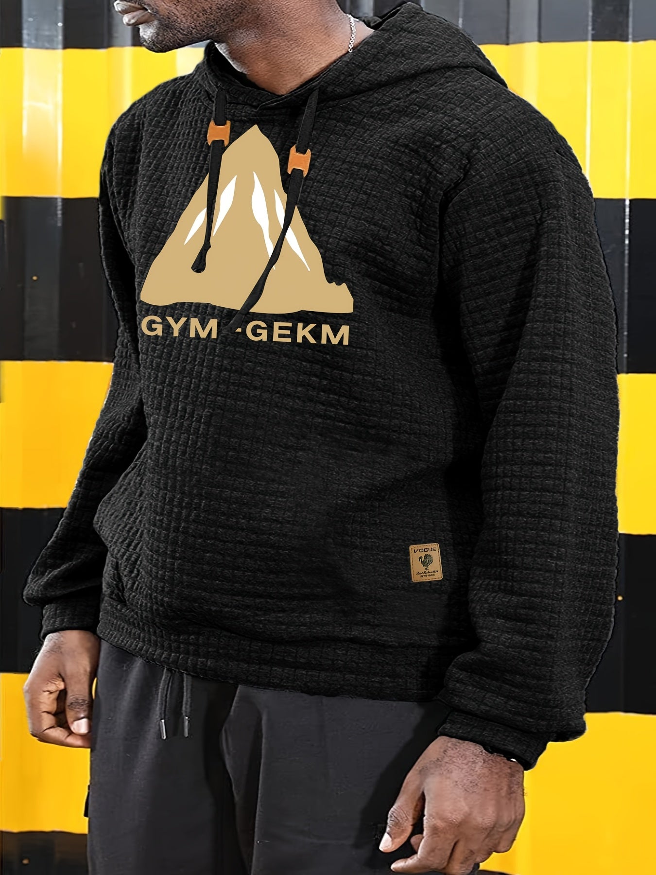 Bohemisk hoodie herr – rutigt långärmad pullover med orange detaljer