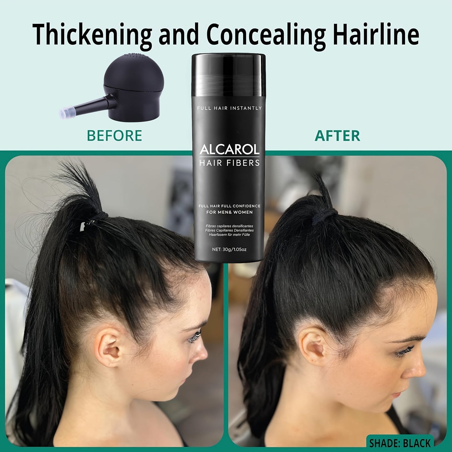 Hiusten paksuuntumiseen tarkoitettu kuitujauhe