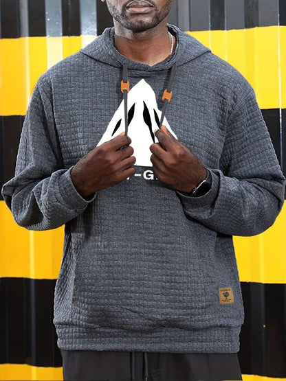 Bohemisk hoodie herr – rutigt långärmad pullover med orange detaljer